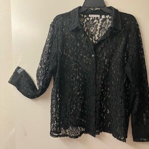Black lace see through blouse